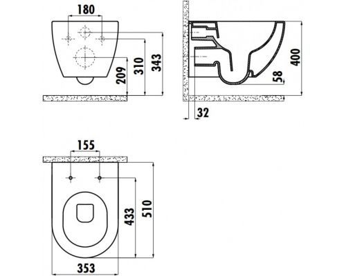 Vas WC suspendat Free FE322-11BM00E rim-off Basalt Mat