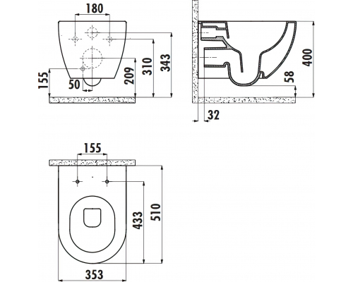 Vas WC suspendat Free FE322-00BM00E rim-off cu functie de bideu Basalt Mat
